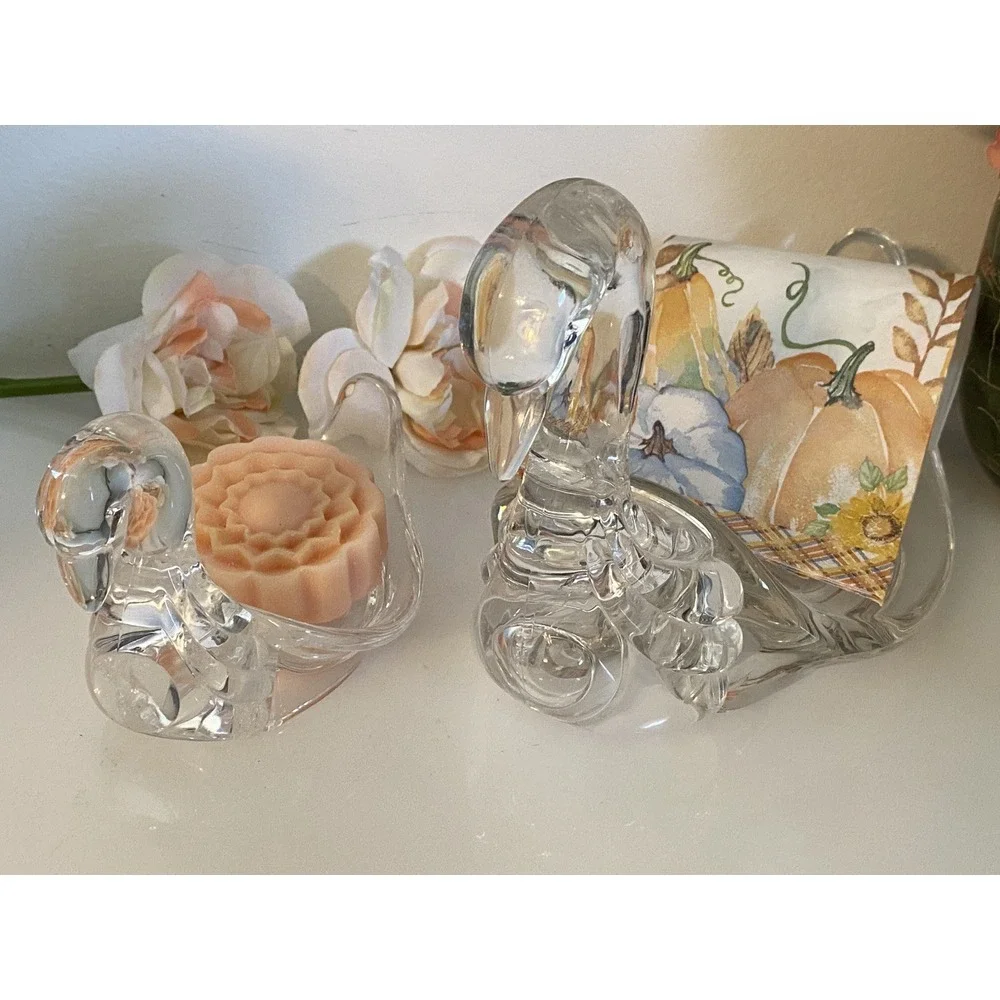 Vintage MCM Lucite Clear Swan Set of 2 Towel & Soap Holders 9